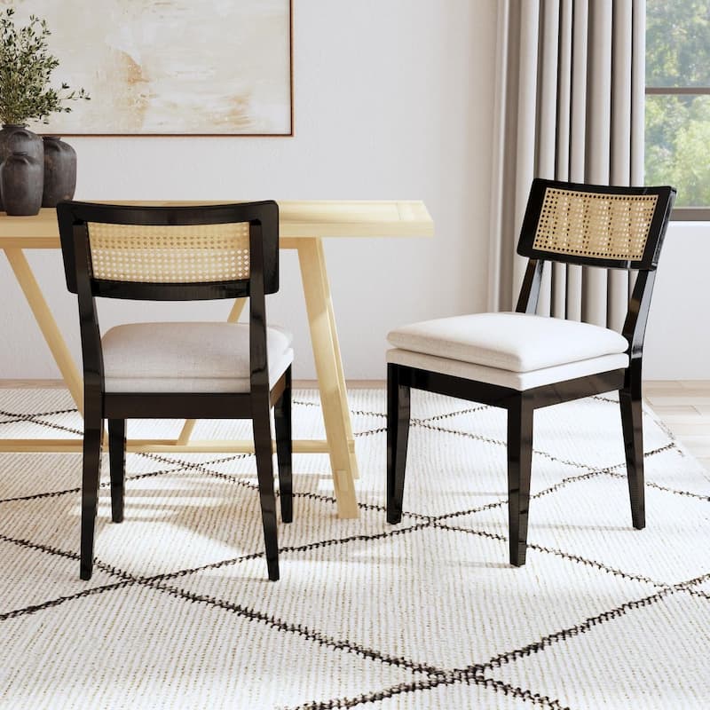 Monroe Rubberwood Cane Back Solid Wood Side Chair by East at Main (Set of 2) - Black