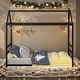 preview thumbnail 2 of 16, House Platform Bed with Roof and Chimney Design, Twin Size - Sturdy Metal Frame for Kids' Room, Black