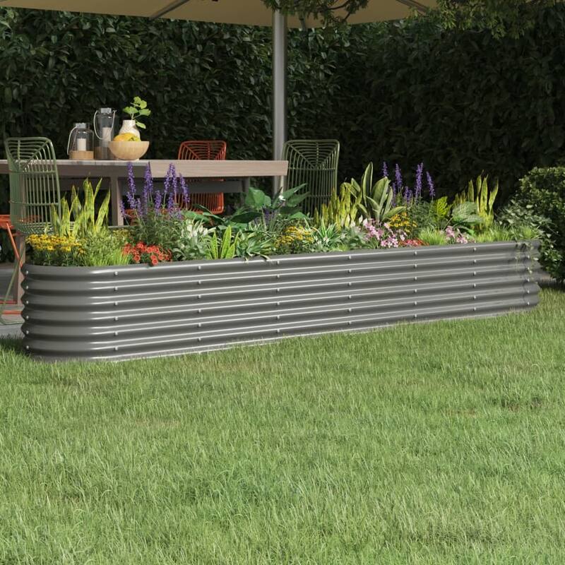 vidaXL Garden Raised Bed Patio Outdoor Raised Planter Box Powder-coated Steel - 102.4"x15.7"x14.2" - Gray