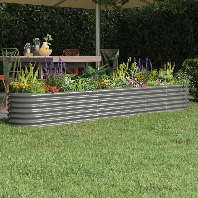 vidaXL Garden Raised Bed Patio Outdoor Raised Planter Box Powder-coated Steel - 102.4"x15.7"x14.2" - Gray