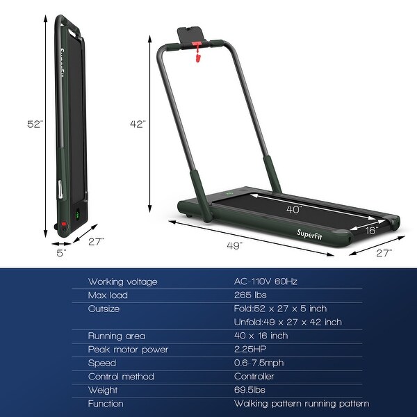 SuperFit 2.25HP 2 in 1 Foldable Under Desk Treadmill Remote
