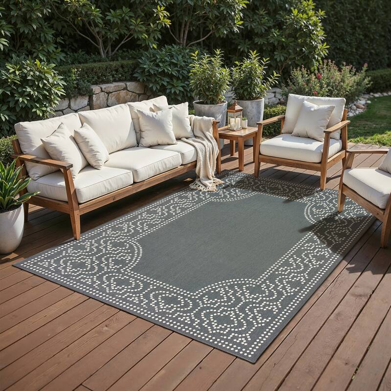 Style Haven Marianna Border Loop Pile Indoor Outdoor Area Rug - 2' 5" x 4' 5" - Grey/Off-White - Rectangle