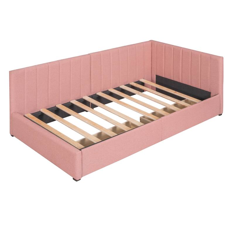 Linen Fabric Twin Size Daybed with Storage Drawers, Classic Design Sofa Bed Frame