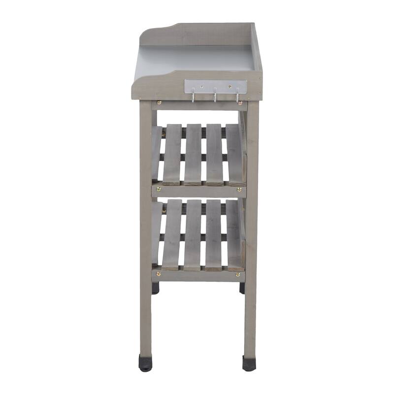 3 Layers Outdoor Work Potting Table, Solid Wood Workstation for Garage