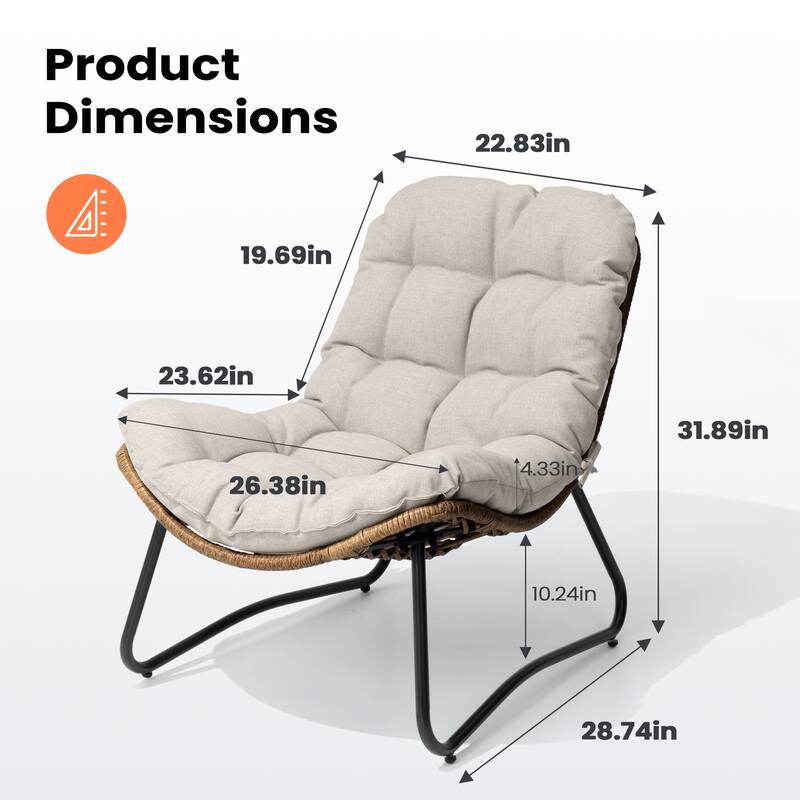 All-Weather Papasan PE Rattan Chair Single Loveseat Sets with Cushion For Indoor Outdoor