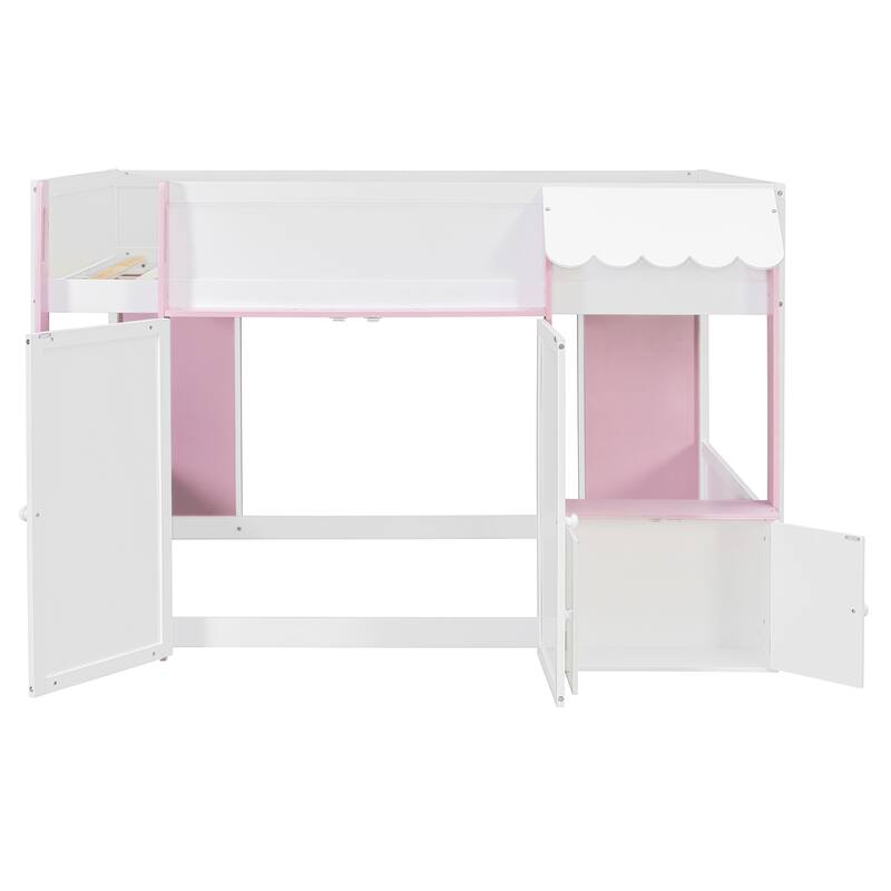 Full Loft House Bed with Playhouse & Storage, Modern Wood Cabin Bed for Kids