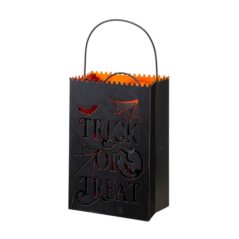 Glitzhome Set of 2 Hollow Out Metal Bucket Lanterns Candle Holder for Fall Halloween Thanksgiving