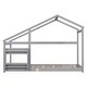 preview thumbnail 8 of 7, Gray Twin Wooden House Floor Bed with Shelf & Roof
