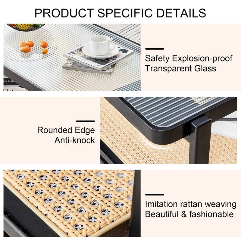 Coffee Table Solid Wood End Table Imitation Rattan Center Table
