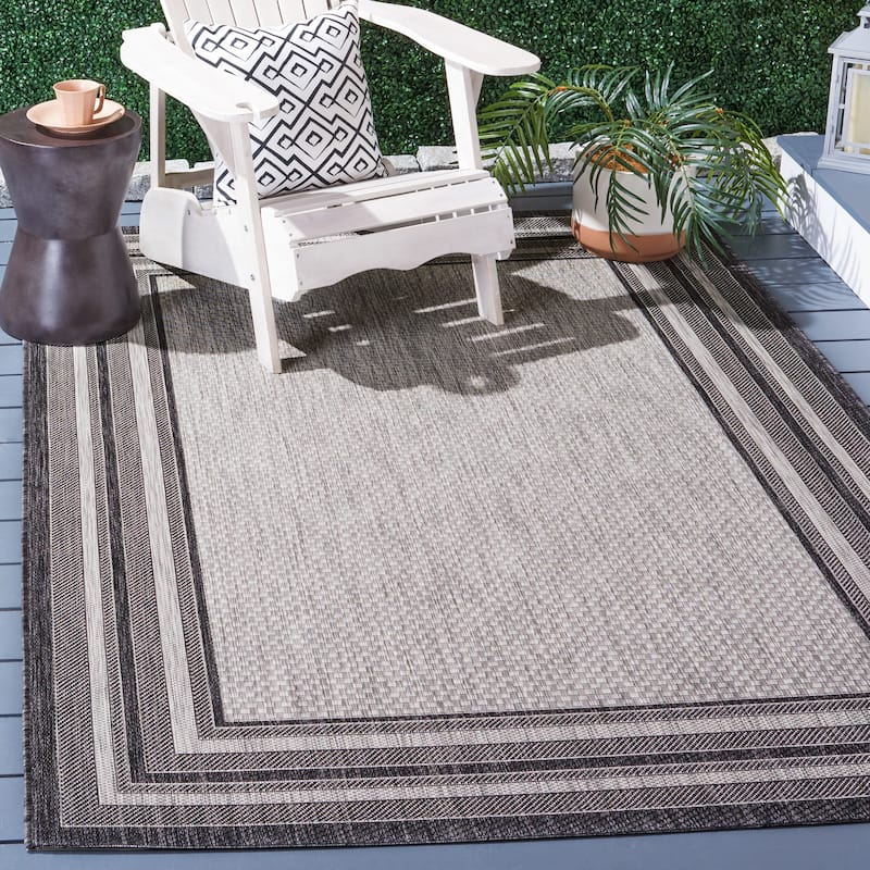 SAFAVIEH Courtyard Vickie Indoor/ Outdoor Waterproof Patio Backyard Rug - 10' x 14' - Light Grey/Black