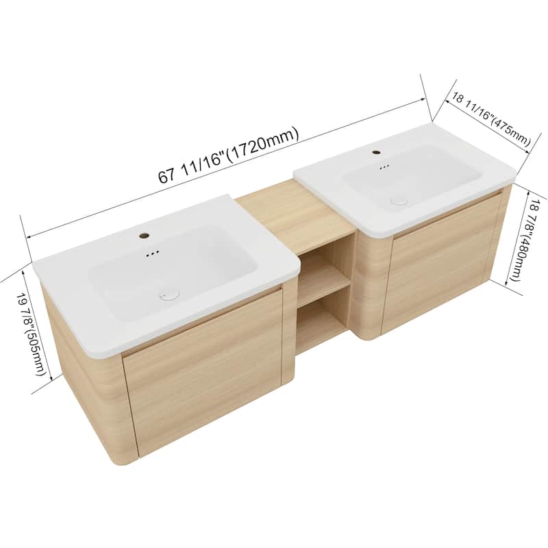 Bathroom Vanity With Sink In 24/28/36/40/60/68 Inch, Floating Bathroom Vanity With Soft Close Door