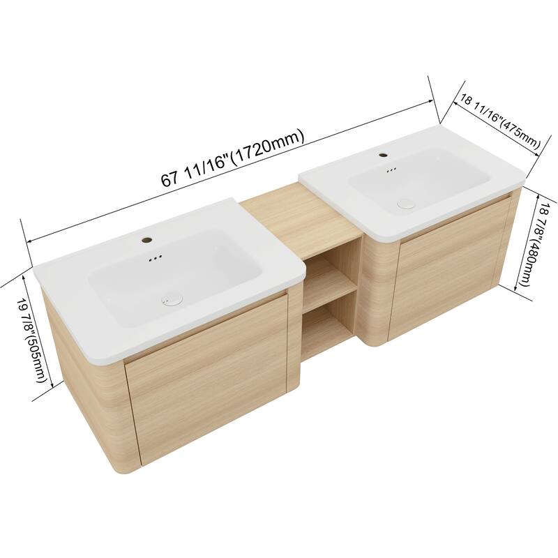 Beingnext 24''/28''/36''/40''/60''/68'' Floating Bathroom Vanity with Sink, Wall Mounted Bathroom Vanity with Soft Close Door
