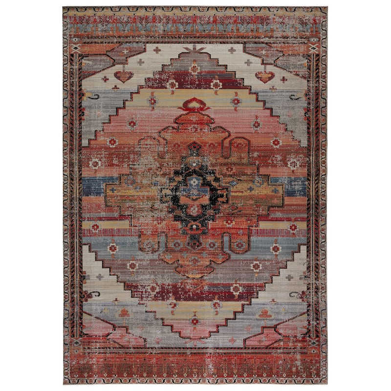 Cicero Indoor and Outdoor Medallion Area Rug - 9'10" x 14' - Multicolor/Orange