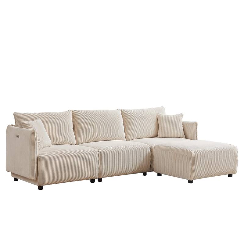 106.3" Corduroy Modular Sectional Sofas with USB-C Charging and 4 Comfort Cushions (Set of 2)