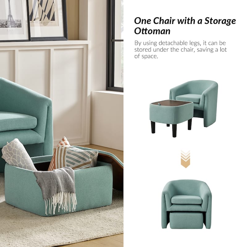 Arturo Modern Upholstered Armchair with Storable Removable Leg Ottoman by HULALA HOME