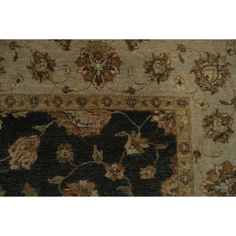 Hand Knotted Oriental 100% Wool Carpet Traditional All-Over Black Peshawar Area Rug - 9' 1'' X 5' 11''