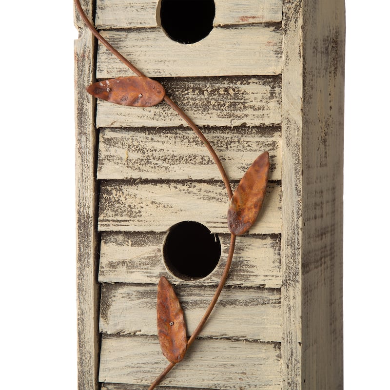 Glitzhome 18"H Three-Tier Distressed Solid Wood Window Shutters Birdhouse