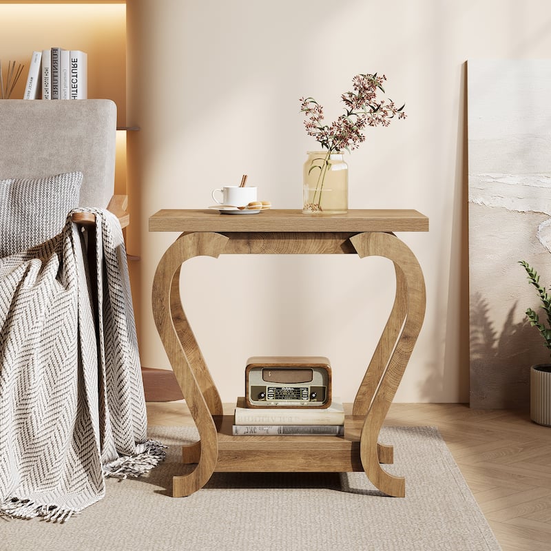 2-Tier End Side Couch Table Nightstand for Living Room Bedroom