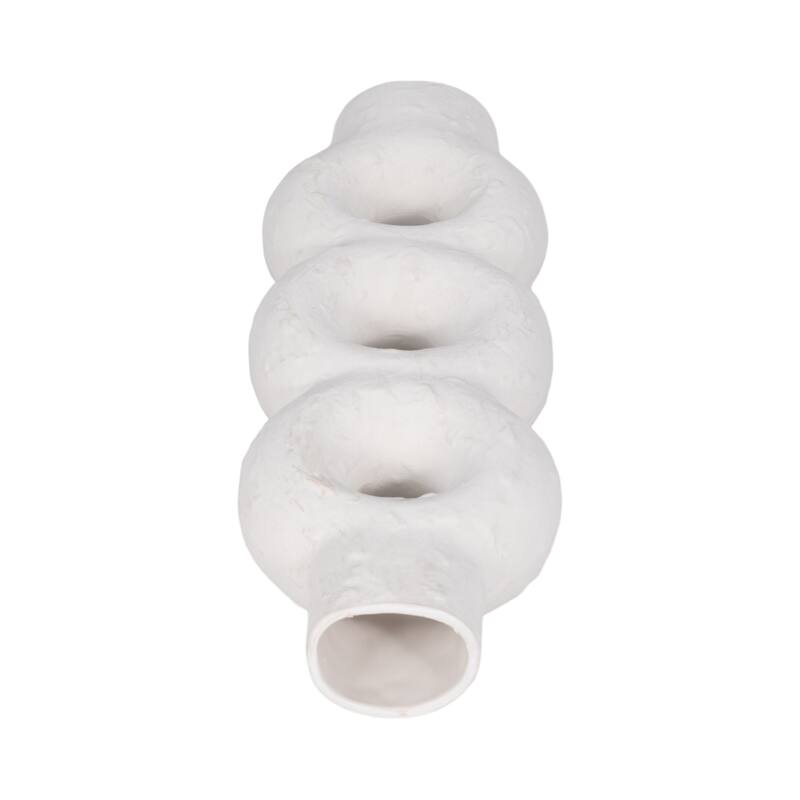 Sagebrook Home Ceramic Textured Stacked Circles Vase, White, Novelty, Solid Color