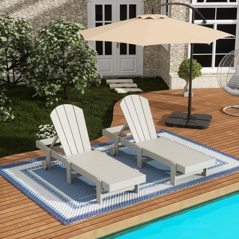 Polytrends Laguna Hdpe All Weather Outdoor Patio Pool Reclining Armless Chaise Lounge With Wheels (Set Of 2)