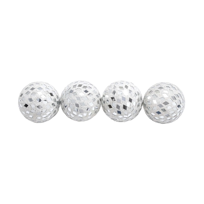 Glass Handmade Mosaic Decorative Orbs & Vase Filler - Set of 4 White or Gold - Roche River Decor - White - 4"D