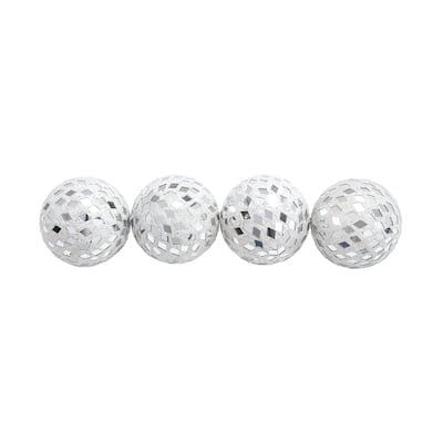Glass Handmade Mosaic Decorative Orbs & Vase Filler - Set of 4 White or Gold - Roche River Decor