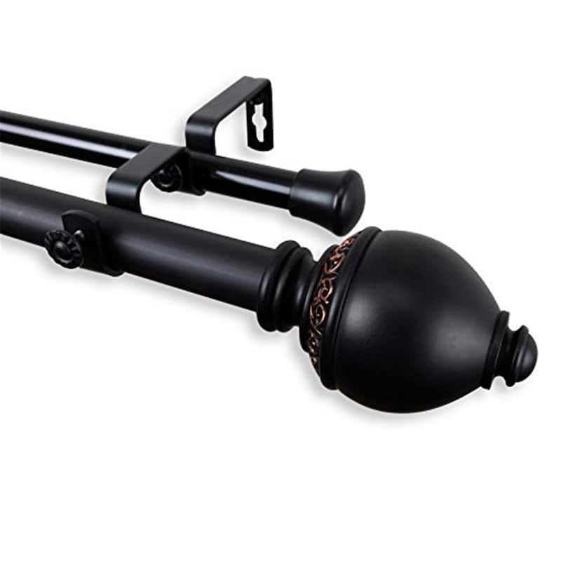 Decorative Double Curtain Rod - Baroque Design, Adjustable Length, Home Decor, Black Finish, Window Treatment Hardware - 120