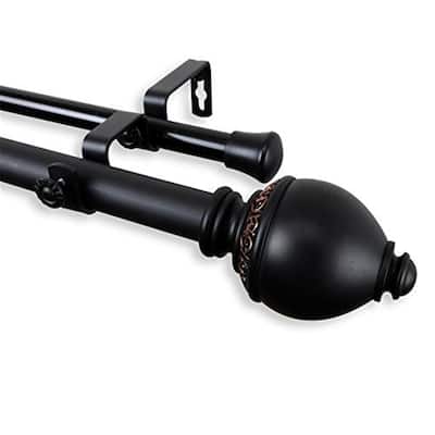 Decorative Double Curtain Rod - Baroque Design, Adjustable Length, Home Decor, Black Finish, Window Treatment Hardware - 120