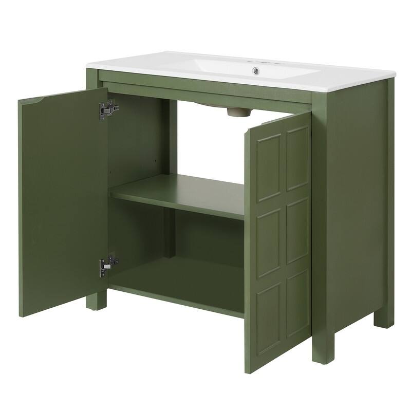 Retro Style 36" Bathroom Vanity with Sink Set, Freestanding Soft-Close Bathroom Storage Cabinet with Adjustable Shelf