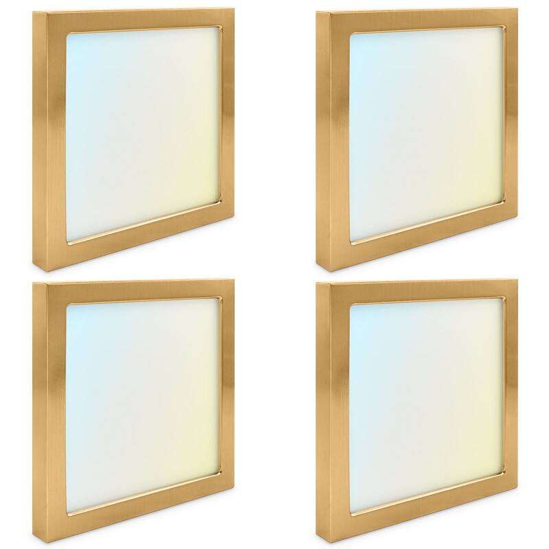 Luxrite 6 Inch Square LED Flush Mount Light, 15W 1000LM, 5CCT 2700K-5000K, Dimmable - Brass 4-Pack - Color Selectable 2700/3000/3500/4000/5000