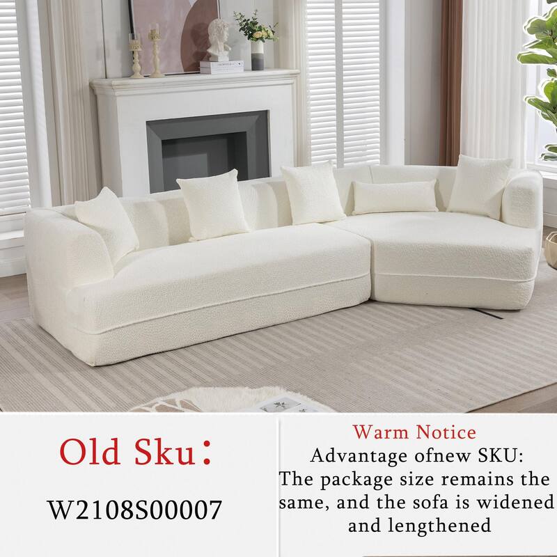 128" Modular Sectional Sofa for Living Room, Soft Boucle Lounge Sofa w/ Pillow, Modern Reversible Upholstered Couch