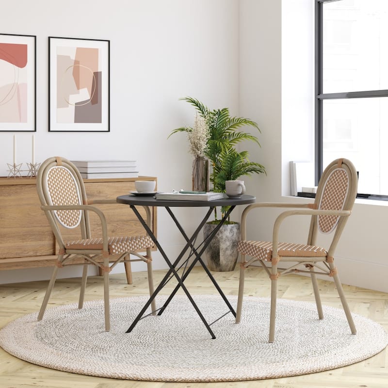 Stacking Bistro Chairs with Metal Frames - Natural & White/Light Natural Frame