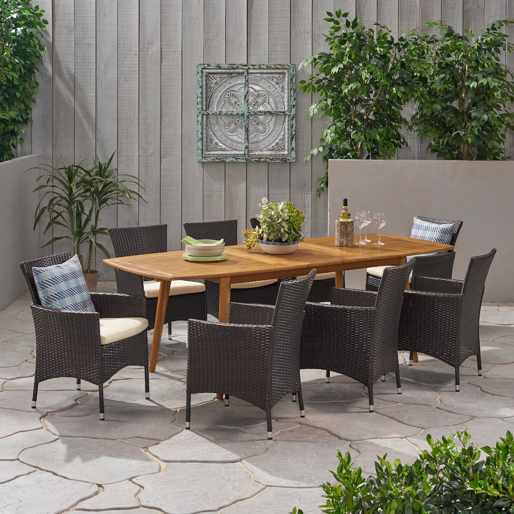Algoma Wood and Wicker Outdoor 9-piece Dining Set by Christopher Knight Home