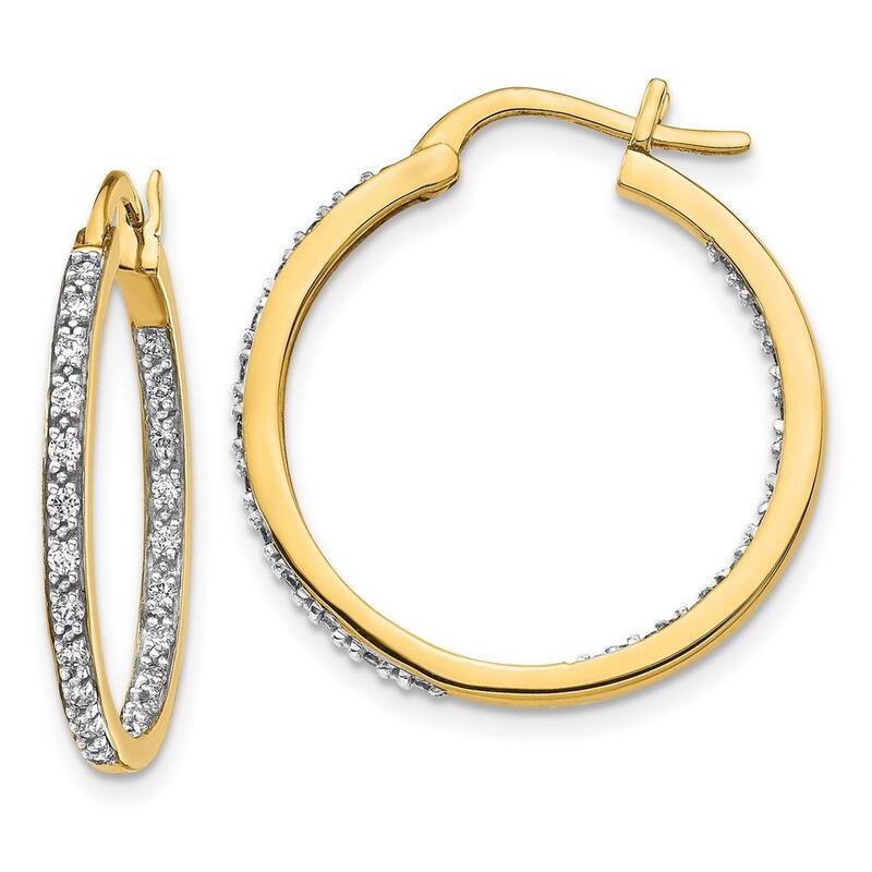 Curata 14k Diamond In Out Hoop Earrings - 24x24mm Wide 2mm Thick