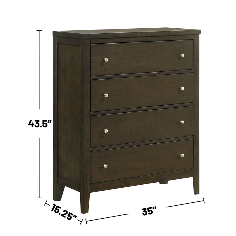 4 Drawers Wooden Chest with Brushed Nickel Hardware in Dark Cocoa