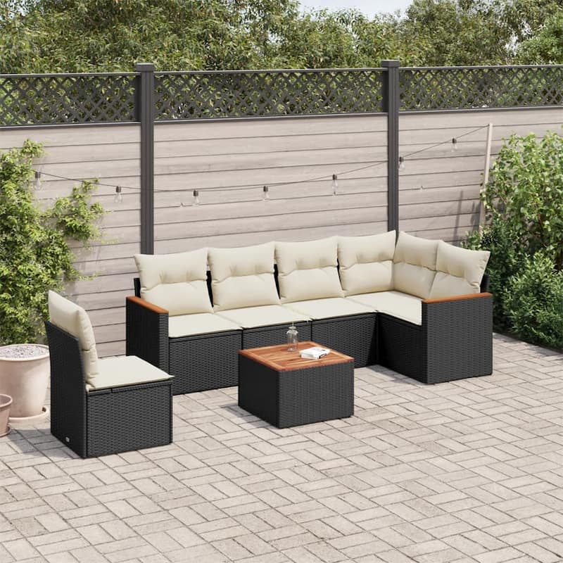 vidaXL Garden Sofa Set Black - 24.4 x 24.4 x 27.2 - Black and cream Large With table
