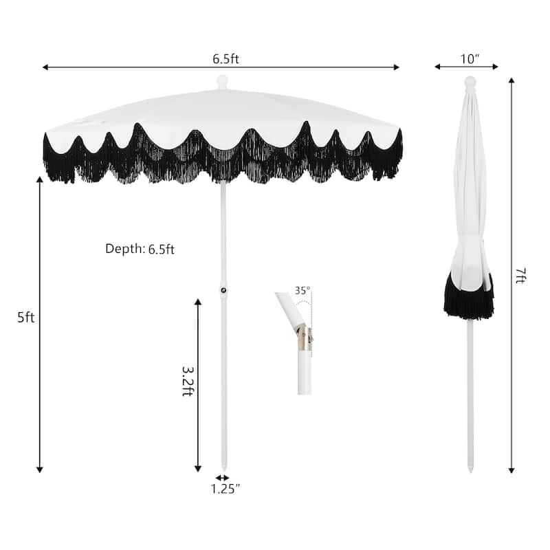 Mariner 6.5ft Classic Fringe Umbrella w/ Tilt & Bag