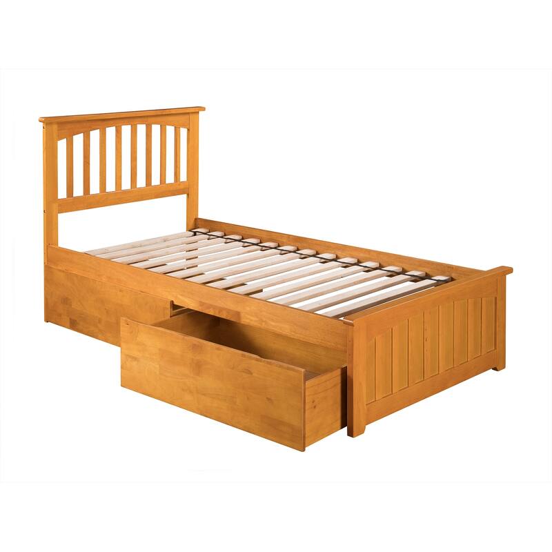 Antique Platform Bed with Footboard & Drawers - Grey Bedroom Furniture Set