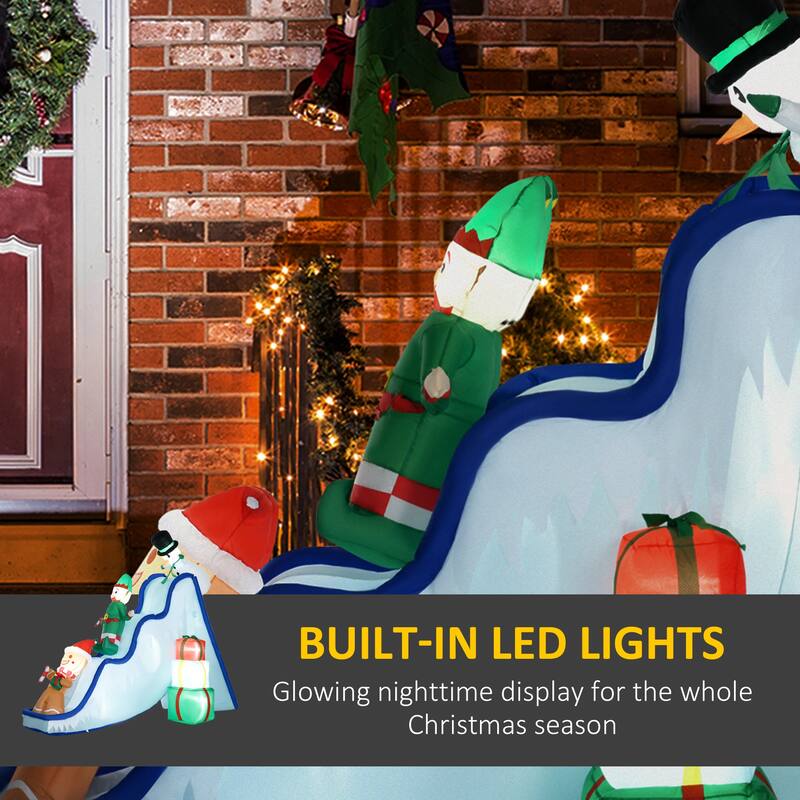 HOMCOM 8.5FT Long Christmas Inflatable Snowman, Elf and Gingerbread Man on Ski Slope, Blow-Up Outdoor LED