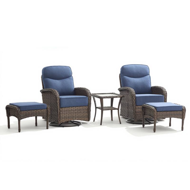 Pocassy Outdoor Wicker Patio Swivel Chair with Ottoman Sets