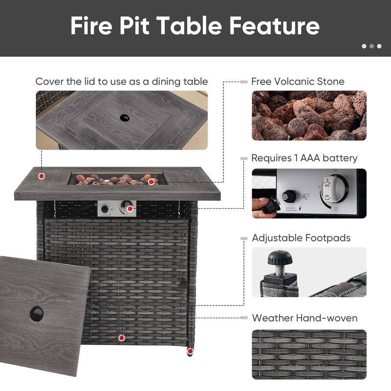 Fire Pit Table with 2 Swivel Chairs 2 Patio Chairs Brown-Blue - Brown