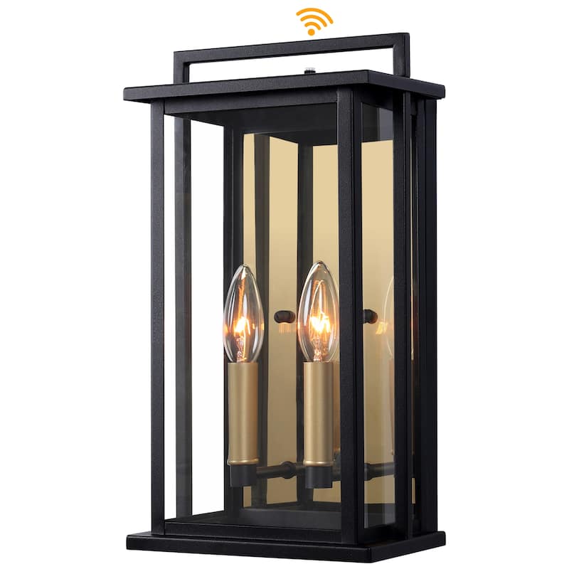 1-Light Black Dusk to Dawn Outdoor Wall Lantern with Mirror Glass - W8.11" x D5.9" x H15.35" - W8.11" x D5.9" x H15.35"