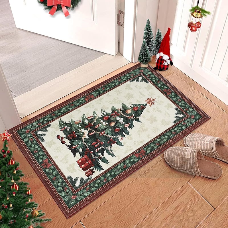 Washable Non-Slip Soft Low Pile Christmas Tree Area Rug - 1'6" x 2'6" - Green 2*3ft