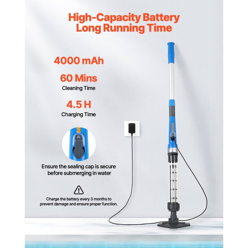 Pool Vacuum, 8.5 GPM Handheld Cordless Hot Tub Vacuum with Extension Pole for Deep Cleaning & Strong Suction, Rechargeable