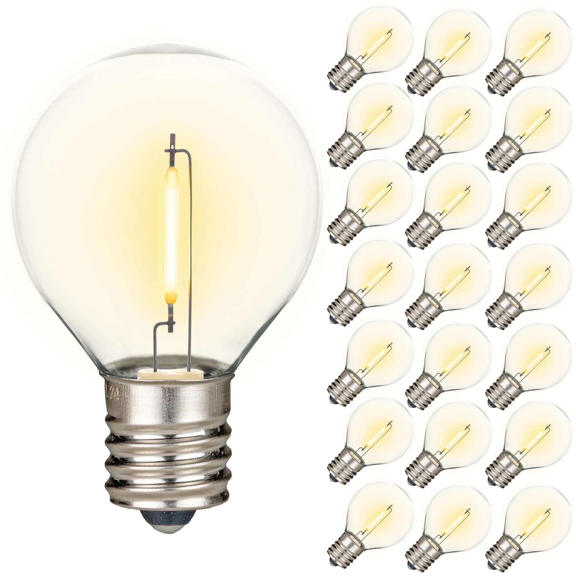 25 Pack LED G30 Plastic Filament Outdoor Globe Replacement Bulbs, Warm White