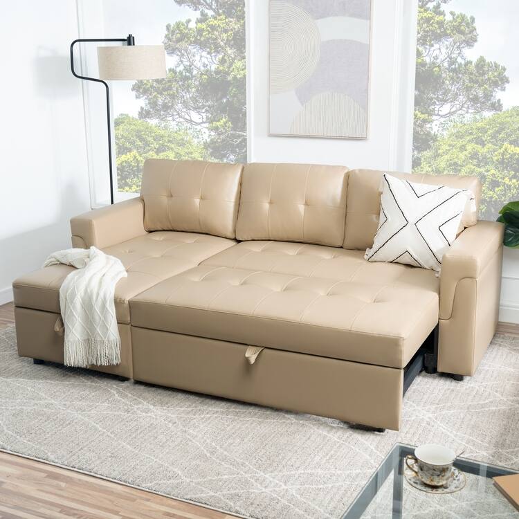 Perry Modern Reversible Sleeper Sectional Sofa with Storage Chaise, Pullout Sleeper Sofa Couch Bed for Living Room
