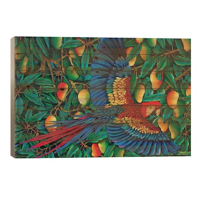 Macaw In Mango Tree Print On Wood by Daniel Jean-Baptiste - Multi-Color