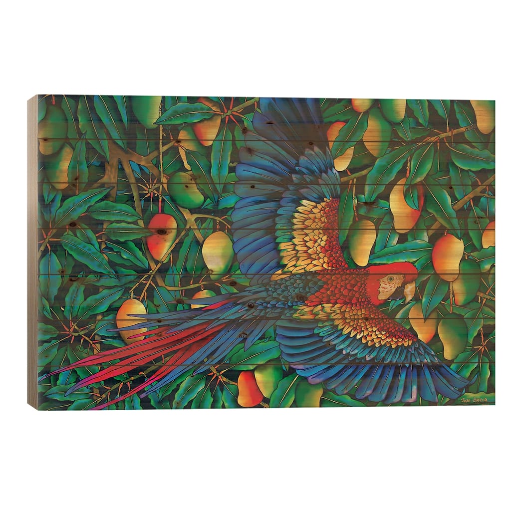 Macaw In Mango Tree Print On Wood by Daniel Jean-Baptiste - Multi-Color