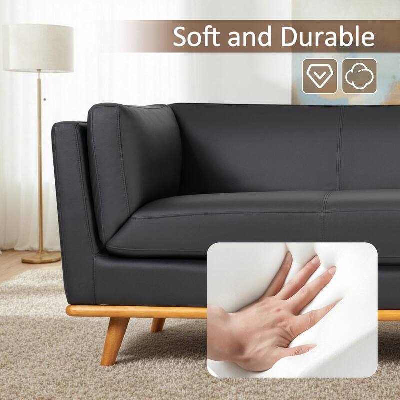 MCombo Napa Leather Couch, 88'' Leather Sofa, Full-Grain Leather Sofa for Solid Wood Accent, Vintage Italian Leather