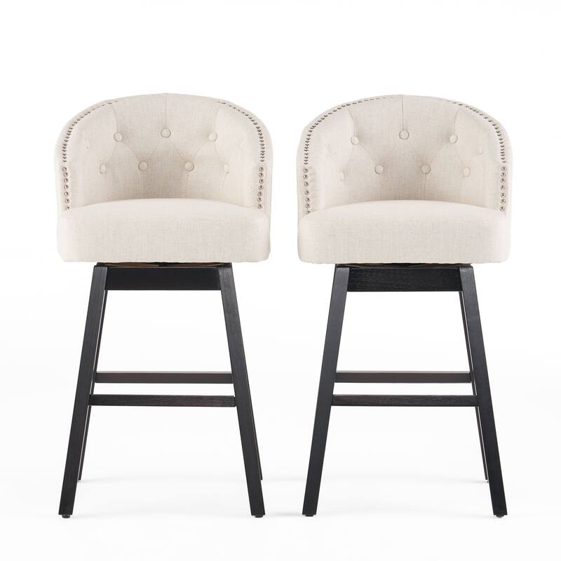 Swivel Bar Stools with Back Set of 2, Upholstered Counter Height Barstools with Wood Frame, Footrest Casual Armrest Bar Stool